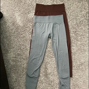 Gray and brown fleece lined leggings